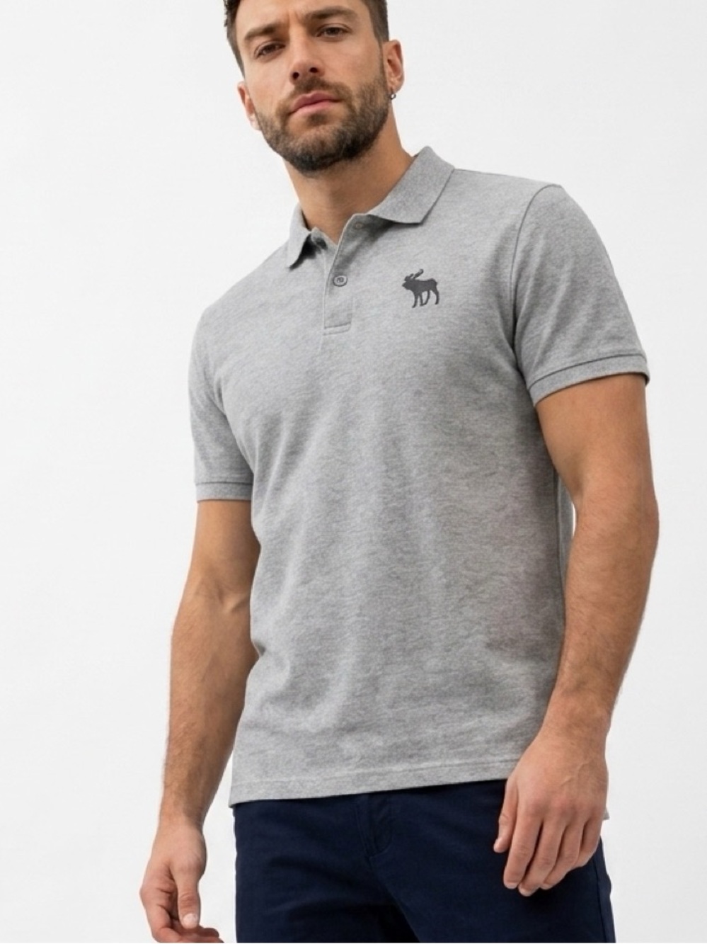 Abercrombie & Fitch 🫎 Men’s XL Stretch Polo Grey Large Moose Logo NWOT